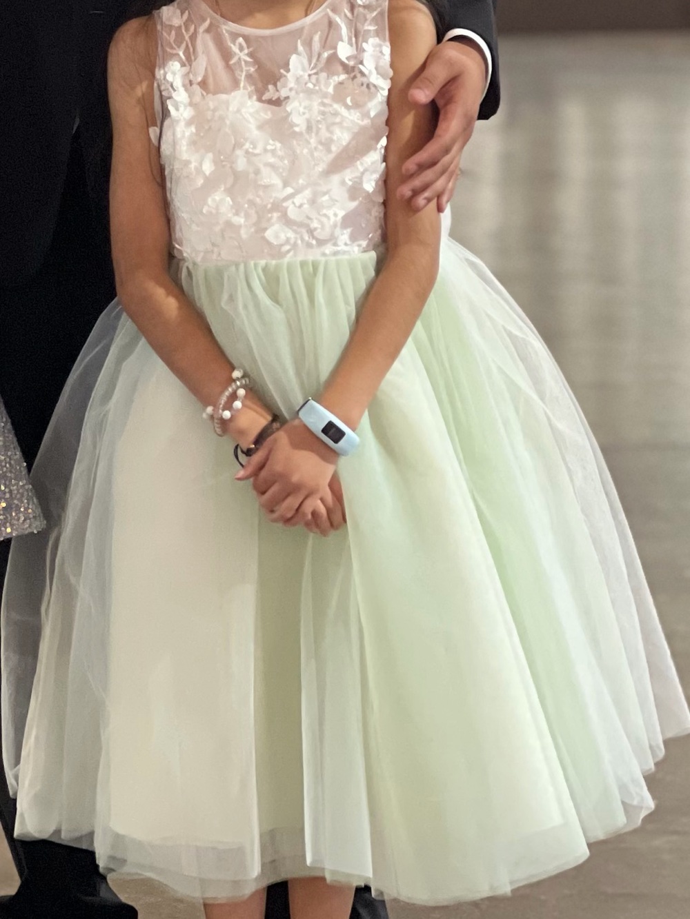 Girls Sage Green Tulle Floral Bow Party Dress